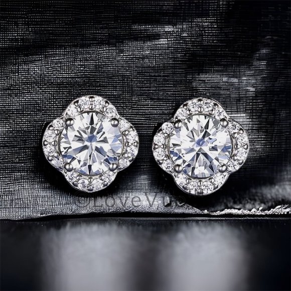 Certified 1ct. t.w. Diamond Clover Halo Stud Earrings - Picture 5 of 14
